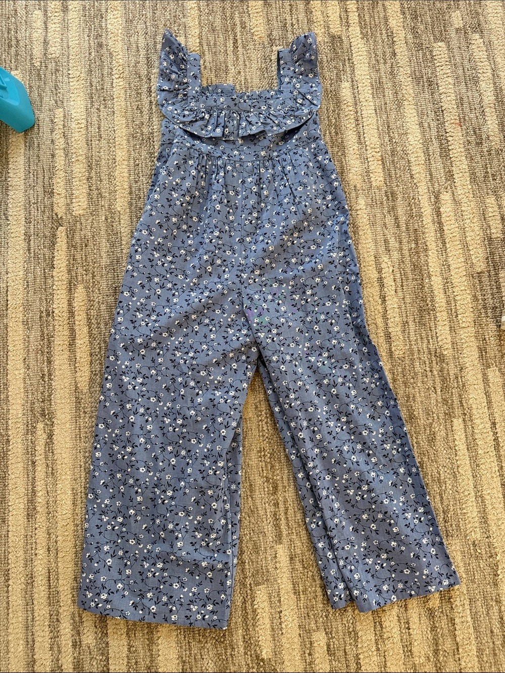 Kids Blue Floral Ruffle Jumpsuit - Picture 1 of 4